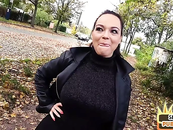 Grubby Priscilla gets her giant rump and big globes romped in public by a stranger