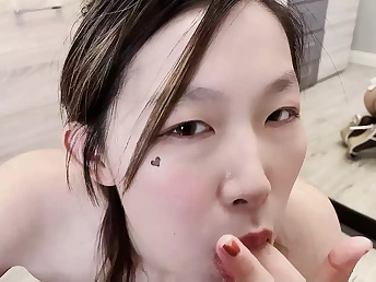 See this red-hot Asian teenage give a manstick-inhaling and guzzle-jism-enjoying SUCK OFF in Pov