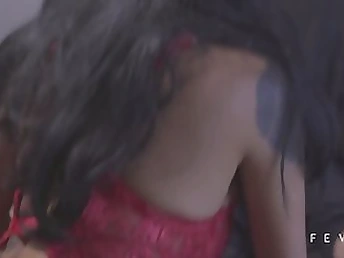 Brunette chick with string tights and tats gets pussy bashed