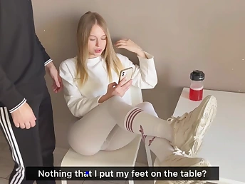 Allinika, the wild blondie, gets her cock-squeezing slit boinked exposed to the table while wearing stretch pants & a splendid sundress