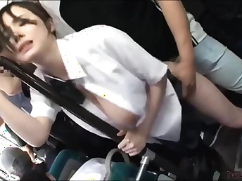 Asian whore wearing her uniform and she gets smashed from behind