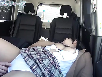 Io Hayami & Angel's super hot college uniform vags get steamy and strong in motor car