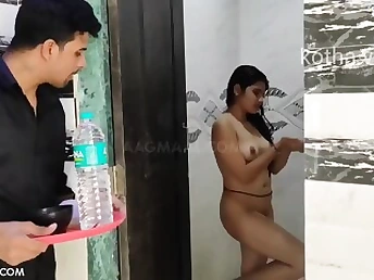 Deleterious Indian Sheila Enmeshed Bathroom Obsession: Big Tits, Big Ass, and Cumshot