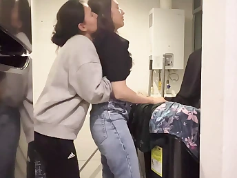 My stepsister's big boobs get a naughty workout in the laundry room